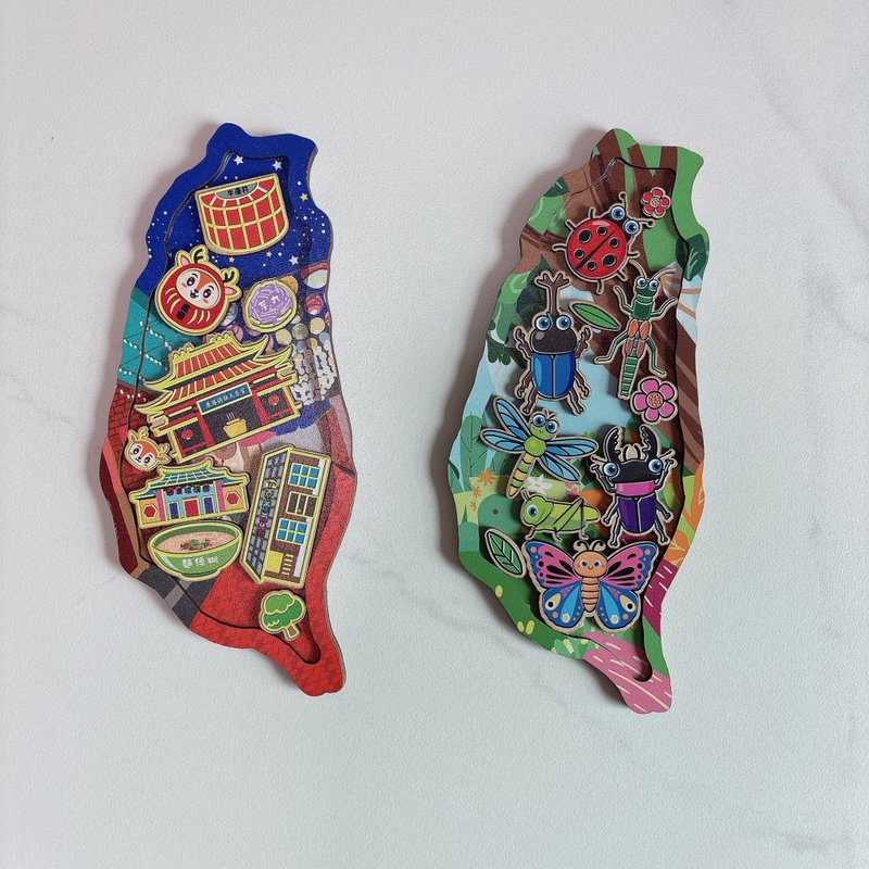 台灣景點拼圖－鹿港景點 甲蟲王國  幾何拼圖 造型插畫 - 拼圖 - 其他材質 多色