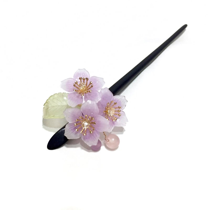[Ruosang] Spring. Sakura Ji III. Purple style. Mountain cherry hairpin. Resin sakura hairpin. Wooden hairpin - เครื่องประดับผม - เรซิน สีม่วง