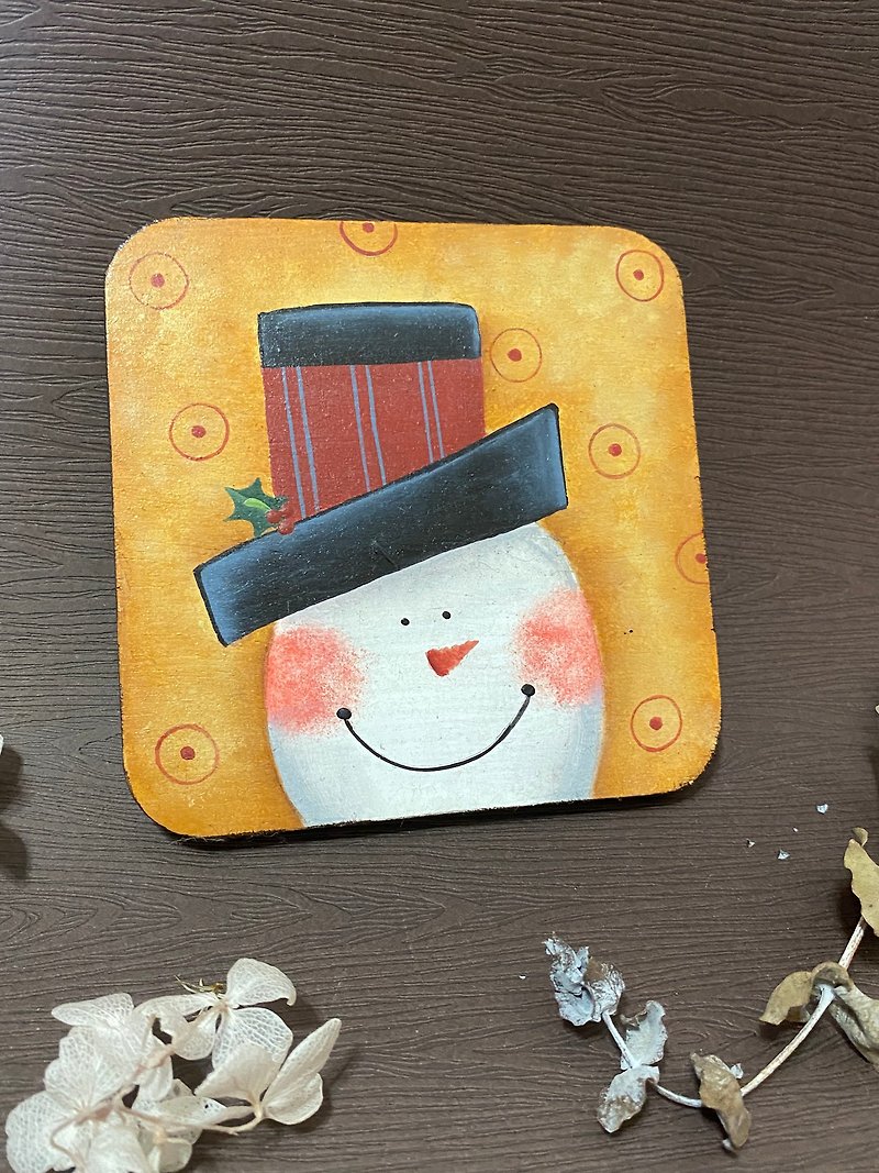 Happy gifts/woodenware painting/ Acrylic paint hand-painted-coaster - ที่รองแก้ว - ไม้ สีนำ้ตาล