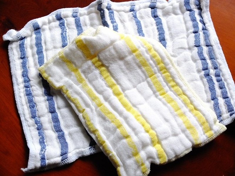 夏日 多重紗布柔軟迷你小手帕/口水巾 藍黃條紋組 - 其他 - 棉．麻 白色