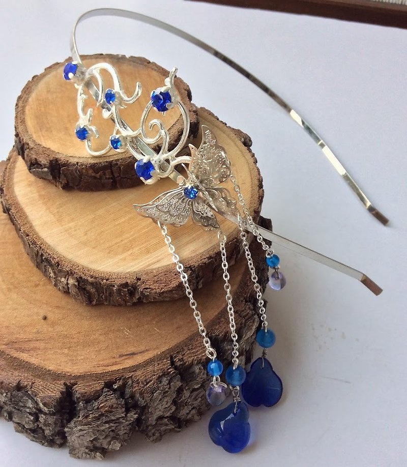 Hand-made ~ meow moire diamond hair bands (sapphire) - เครื่องประดับผม - วัสดุอื่นๆ สีน้ำเงิน