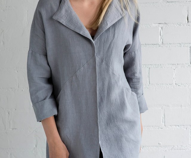 Womens grey linen on sale jacket