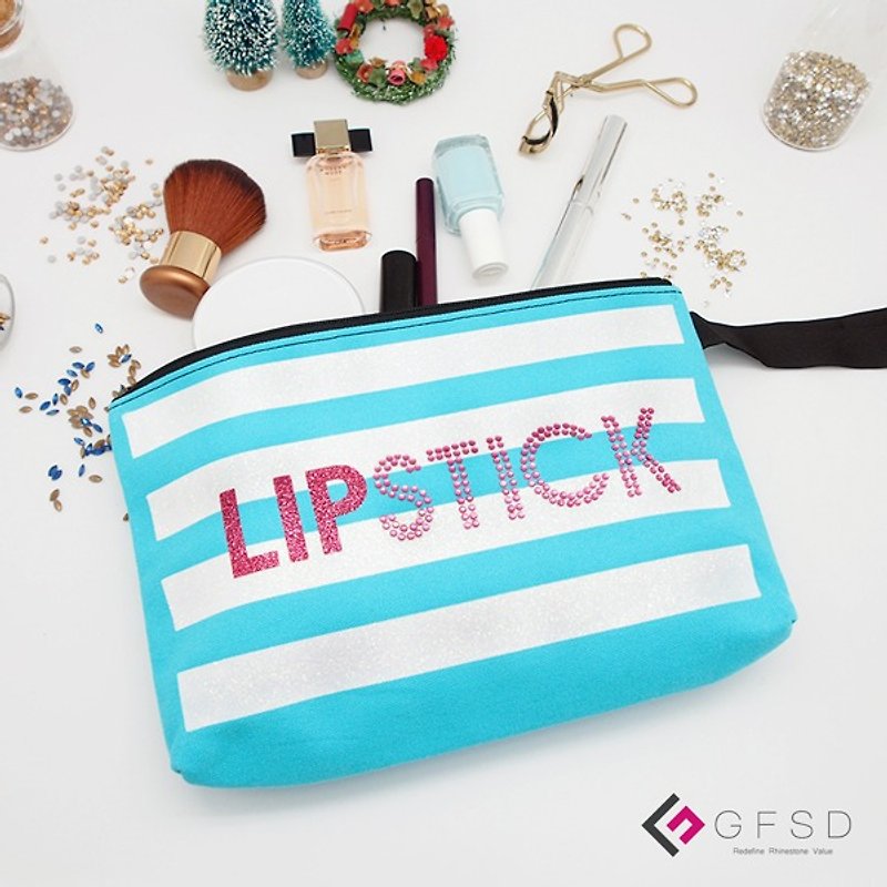[GFSD] Rhinestone Boutique-Look me Series-Sky Blue [Lipstick] Portable Universal Cosmetic Bag - กระเป๋าถือ - ผ้าฝ้าย/ผ้าลินิน สีน้ำเงิน