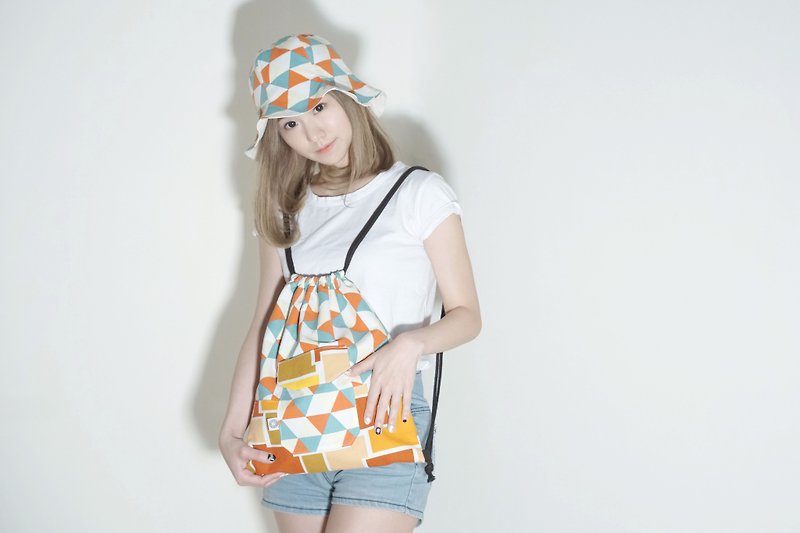 Triangular color Backpack - Drawstring Bags - Cotton & Hemp Multicolor