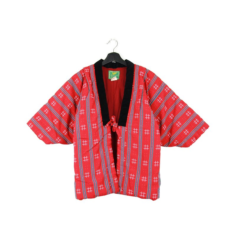 Back to Green :: 袢 day Japan home cotton jacket shop cotton lining red lines well patterns // unisex wear / vintage (BT-02) - เสื้อแจ็คเก็ต - ผ้าฝ้าย/ผ้าลินิน 