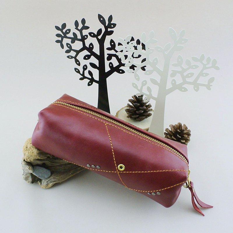 ♪. Fireworks. ♫ - Pencil / Cosmetic / bag small objects - Pencil Cases - Genuine Leather Red