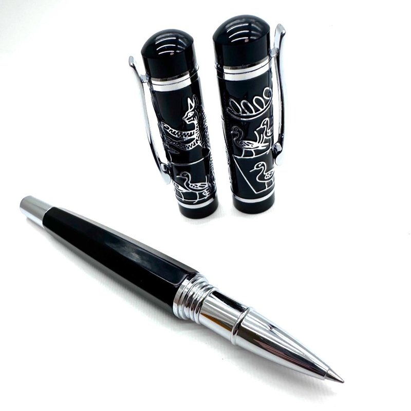 Metal octagonal pen, noble black piano paint, 360 degree surround engraved steel, pen box and refill - ไส้ปากกาโรลเลอร์บอล - โลหะ 