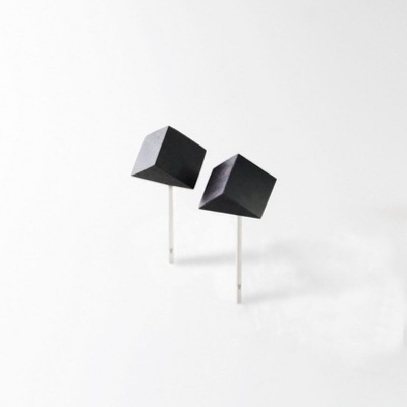 Ebony Cube Geometric Ebony Stud Earrings - Earrings & Clip-ons - Other Materials Black