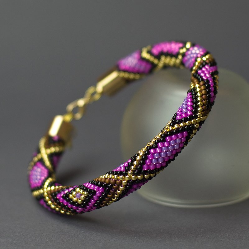 珠子钩编套件与材料包, Diy purple bracelet, Craft projects, Diy kit beaded bracelet - Knitting, Embroidery, Felted Wool & Sewing - Glass Purple