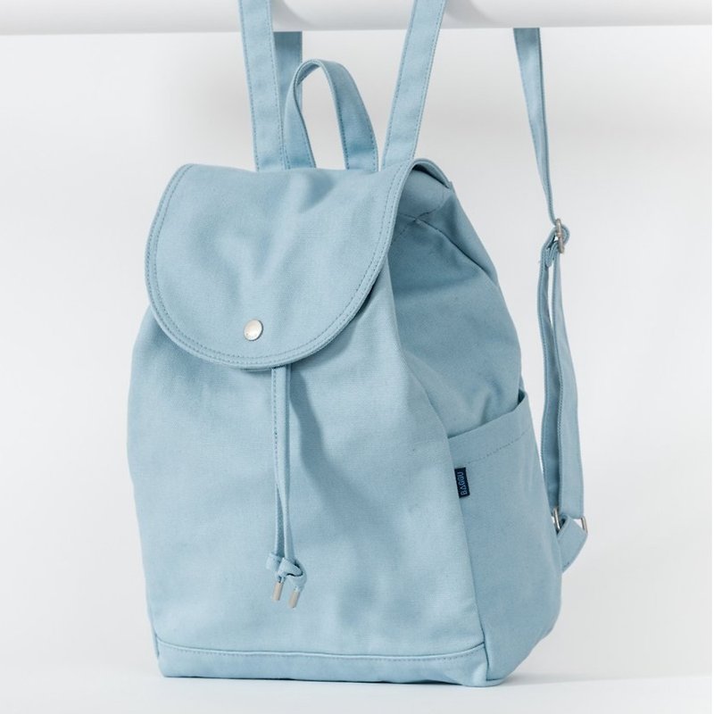 BAGGU Side Pocket Backpack - Aqua Blue - กระเป๋าเป้สะพายหลัง - ผ้าฝ้าย/ผ้าลินิน สีน้ำเงิน