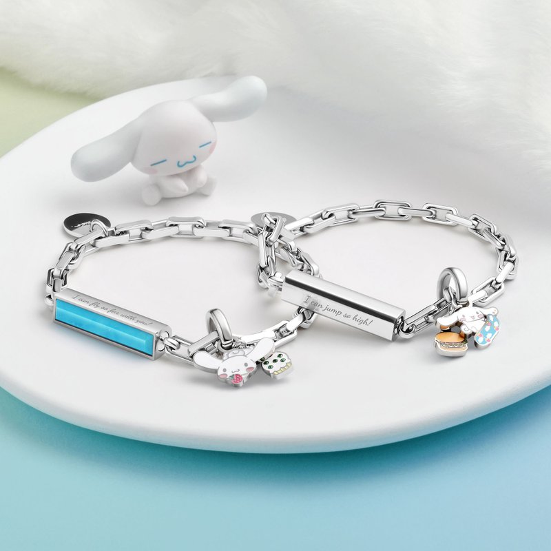 Cinnamoroll Customzied Stainless Steel Box Chain/Gemstone Bracelett (4 colors) - Bracelets - Genuine Leather Silver