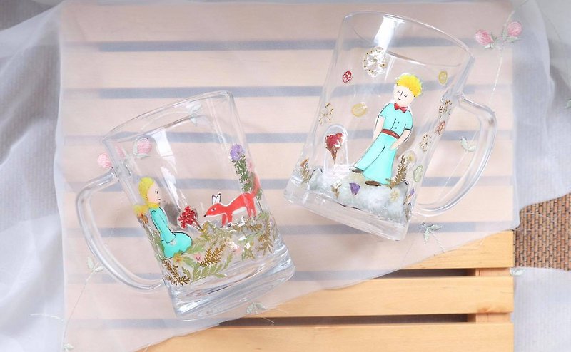 リトルプリンスビアマグ/フラワーティーカップ-手描きの押し花注文 - グラス・コップ - ガラス 多色