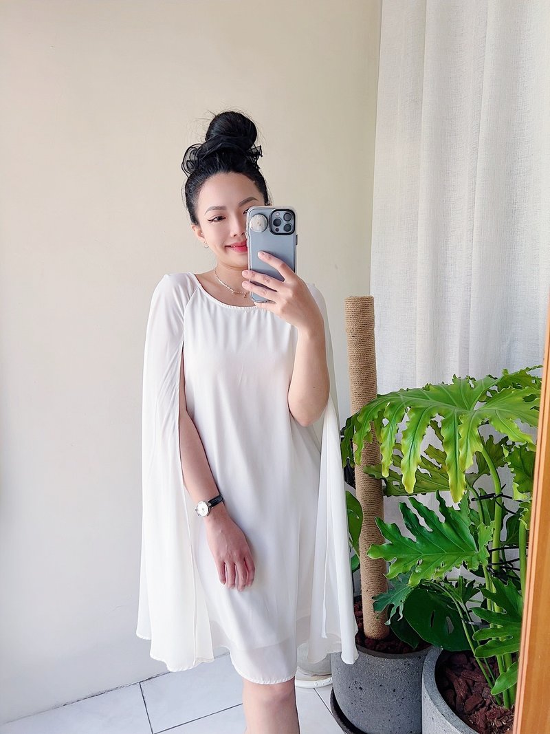 雪白薄料紡紗仙氣少女 長裙洋裝連身裙連衣裙古著ドレスDress - 洋裝/連身裙 - 聚酯纖維 白色