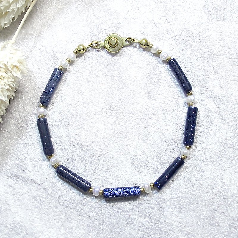 VIIART. Summer night. Blue Stone Pearl Bronze Bracelet | All-match Calm Christmas Gift - Bracelets - Gemstone Blue