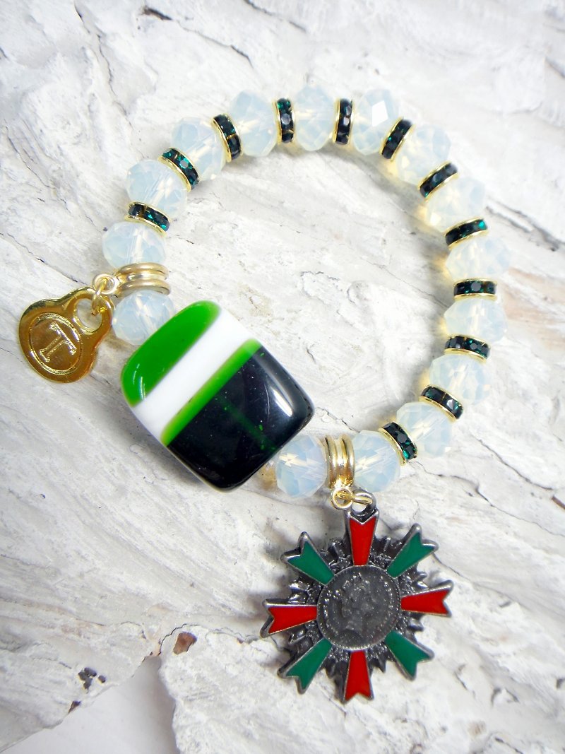 TIMBEE LO Badge Glaze Stone Opal Symphony Crystal Gemstone Bracelet - Bracelets - Paper Multicolor