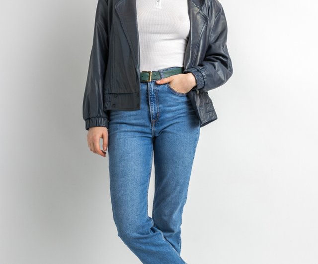 Leather Moto Bomber Jacket Women Vintage 80s Bomber Biker