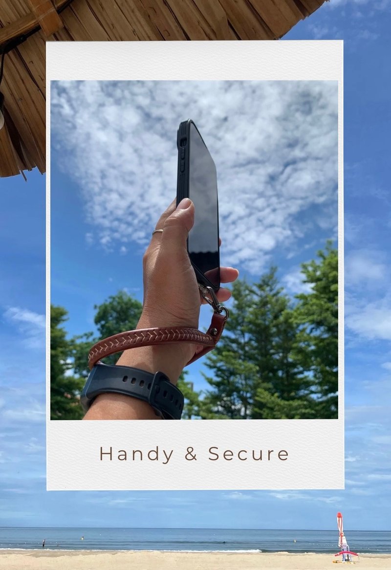 Mobile phone leather wrist strap - 手機掛繩/背帶 - 真皮 咖啡色