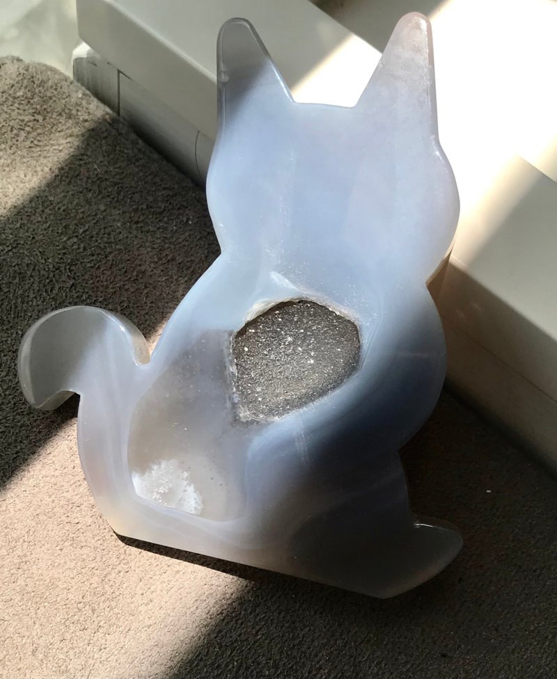 貓貓擺設 瑪瑙 水晶洞 高冰透 擺設 水晶原礦 成型立體花 - 擺飾/家飾品 - 水晶 藍色