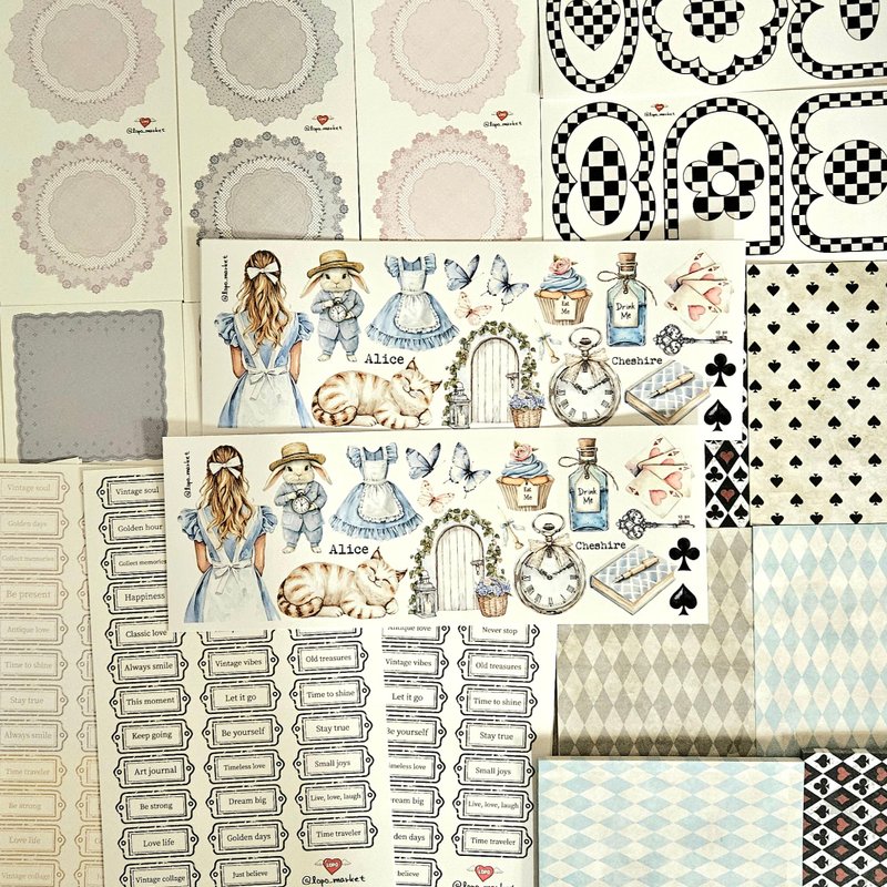 5% Set Discount – Alice-Themed Sticker Set (6 Designs, Masking Tape Not Included - 貼紙 - 紙 