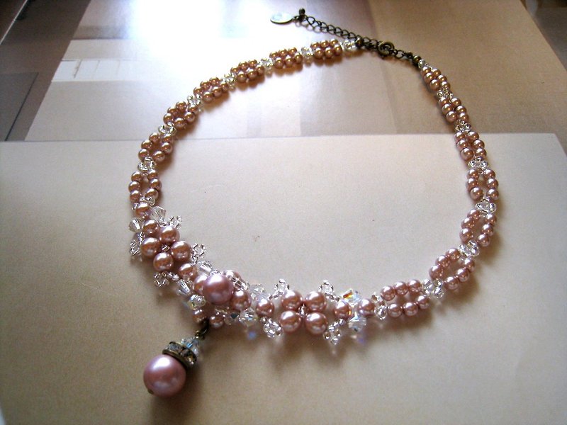 Silky Pearl & Crystal Choker / PJR / Pink Bridal* - Necklaces - Crystal Pink