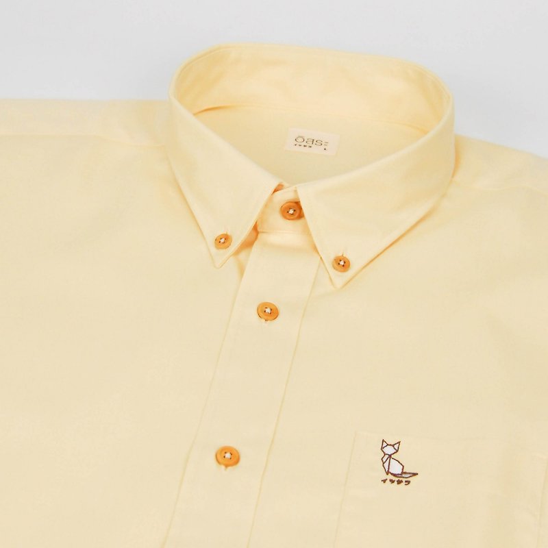 棉．麻 男襯衫/休閒襯衫 黃色 - (NO XL) CAT // yellow // men shirt slim fit