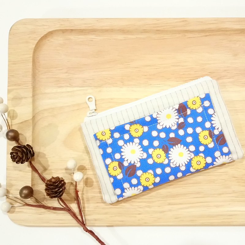 【FCCK/ 四度空間零錢包】小雛菊.藍x黃 - 散紙包 - 棉．麻 藍色