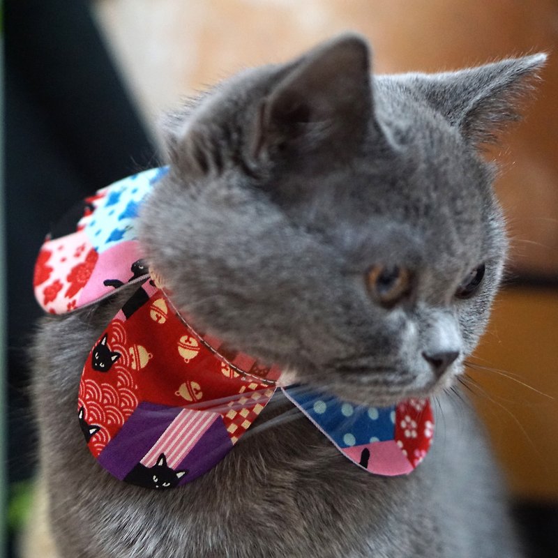 Japanese style cat pet flower scarf - ชุดสัตว์เลี้ยง - ผ้าฝ้าย/ผ้าลินิน สีแดง