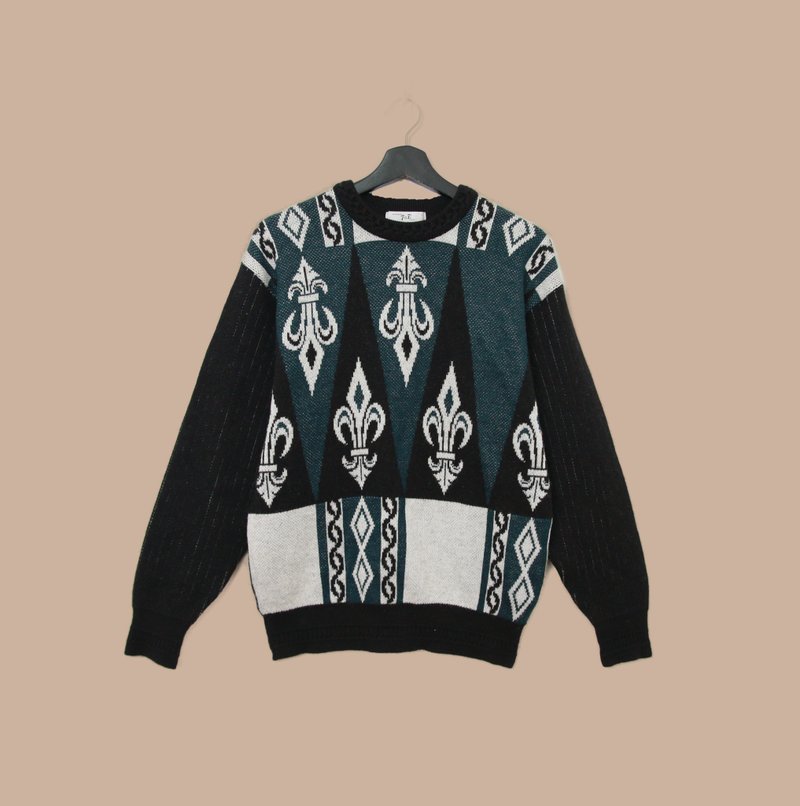 Back to Green-復古毛衣s-05三角交錯 圖騰 vintage sweater - 男毛衣/針織衫 - 羊毛 