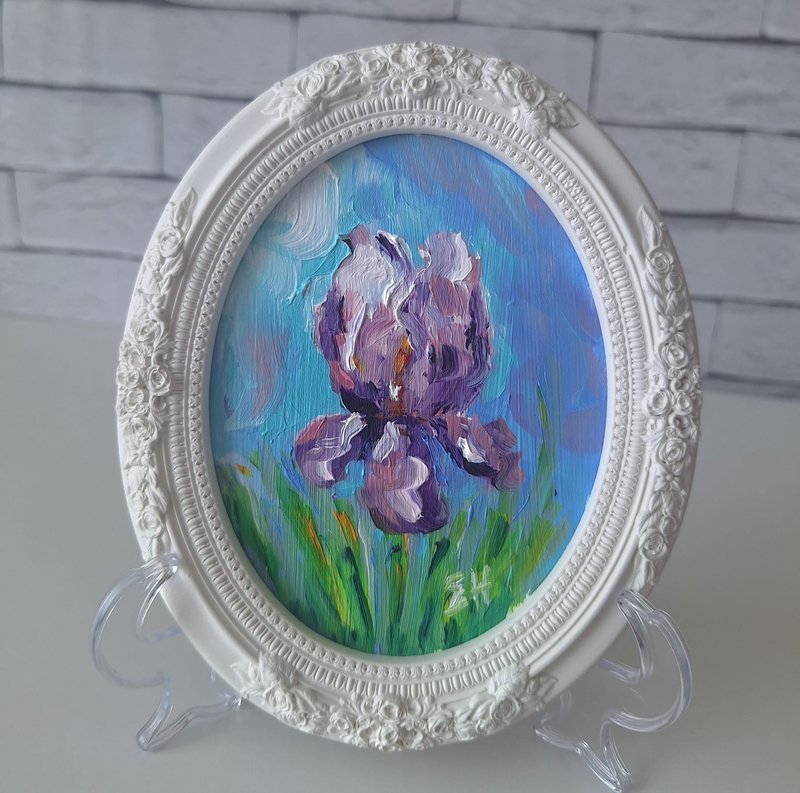 Iris oil painting in Vintage frame Handmade | 鳶尾花油畫 - 海報/掛畫/掛布 - 木頭 黃色