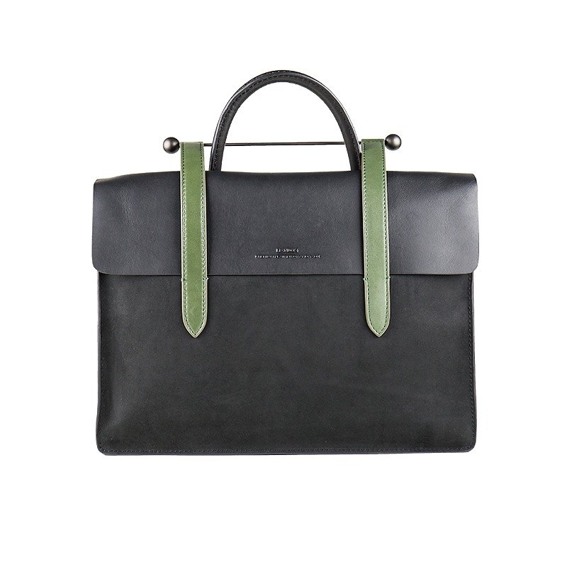 Musician clef leather bag - dark green black X - กระเป๋าแมสเซนเจอร์ - หนังแท้ สีดำ