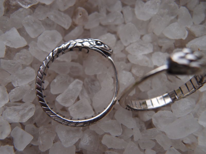 Ouroboros snake silver Hoop Earrings Pair 20mm-0.8 inch Sterling Silver Earring - ต่างหู - เงินแท้ สีเงิน