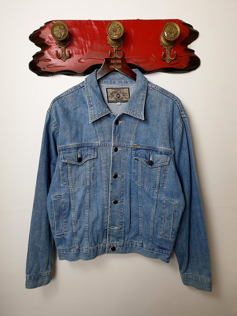 Small Turtle Gege - Light Blue Grease Classic Denim Jacket - Men's Coats & Jackets - Cotton & Hemp 