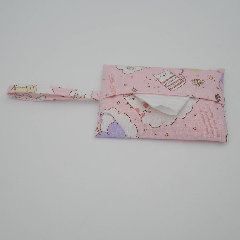 ピンクの猫のポケットフェイスペーパーカバー - ティッシュボックス - コットン・麻 ピンク