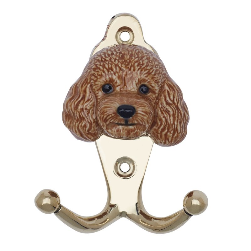 AndMary 掛鉤-貴賓犬-棕 禮盒裝 Apricot Poodle Hook - 衣架/衣帽架/掛勾 - 瓷 咖啡色