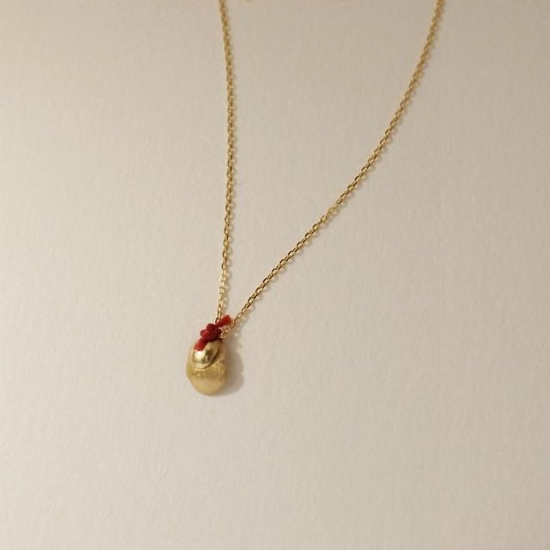 18K Gold Necklace Layer Red Ladies Minimalist - สร้อยคอ - เครื่องประดับ สีทอง