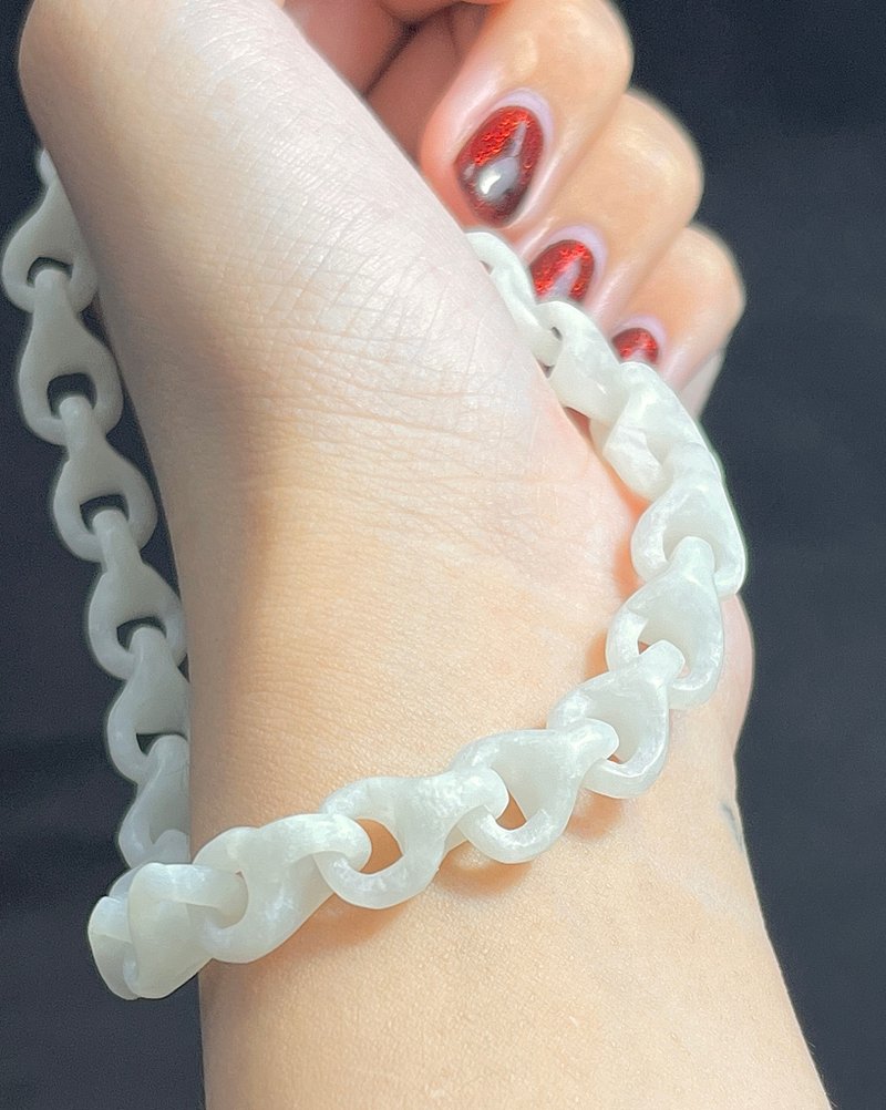 Xinjiang Hotan high-grade mutton-fat white jade one-hand knife bracelet - สร้อยข้อมือ - หยก 