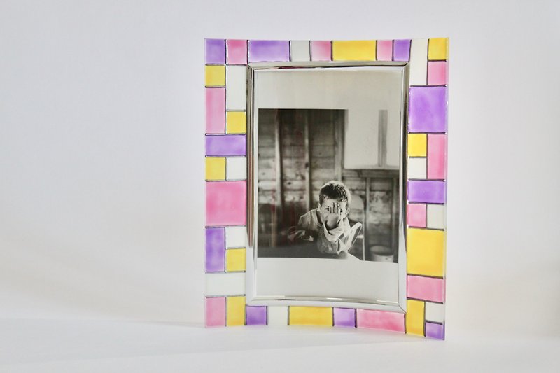 日系療癒可愛粉彩色玻璃幾何拼格手工相架 客製化禮物 - 相框/畫框 - 玻璃 粉紅色