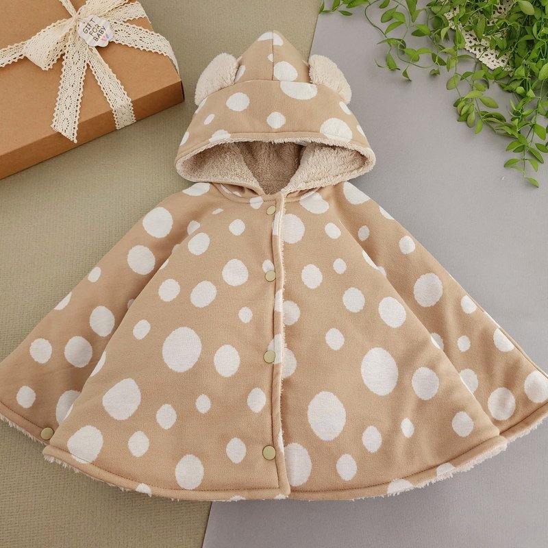 Fast Shipping ~ Soft Knitted Cotton Cape Khaki Polka Dots ~ Reversible Cape Cloak - Coats - Cotton & Hemp Multicolor