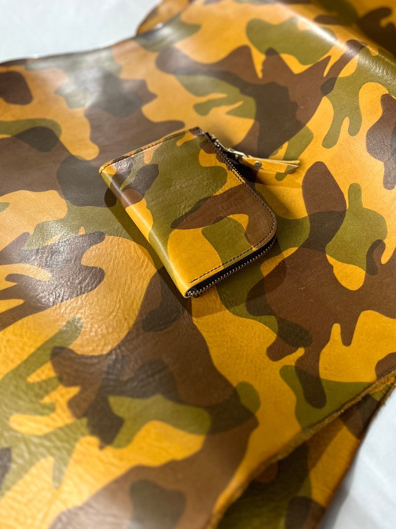 Camouflage L-shaped zipper short clip - panflower yellow【LBT Pro】 - Wallets - Genuine Leather Yellow