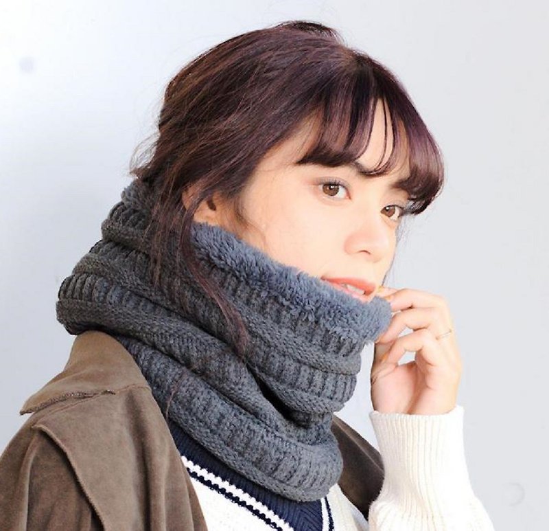 Thick Knit Winter Scarf Boa Lining Warm Winter Men Women ICHIYON PLUS inec0003 - Knit Scarves & Wraps - Other Materials Black