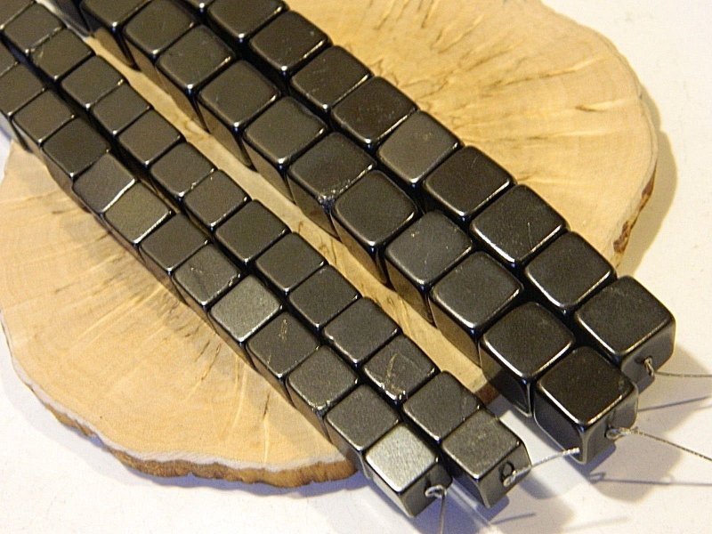 Shungite cube beads, polished natural beads, black healing stone - Other - Stone Black