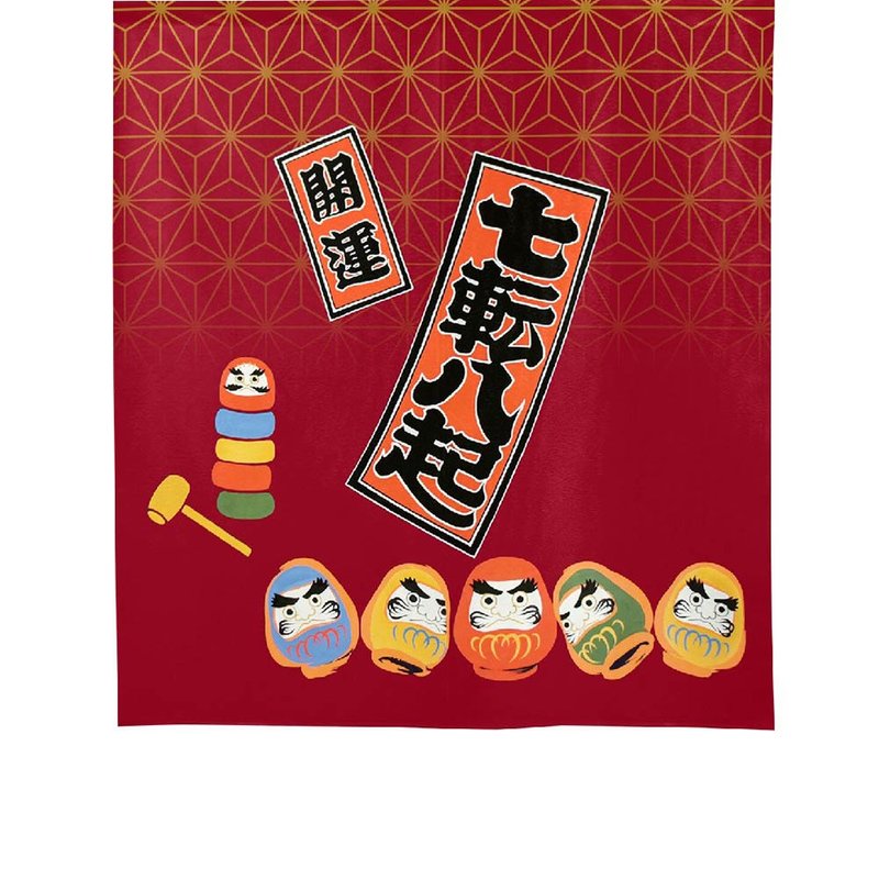 日本製 コスモ中門簾 達摩七福神 幸運紅 - 門簾/門牌 - 聚酯纖維 