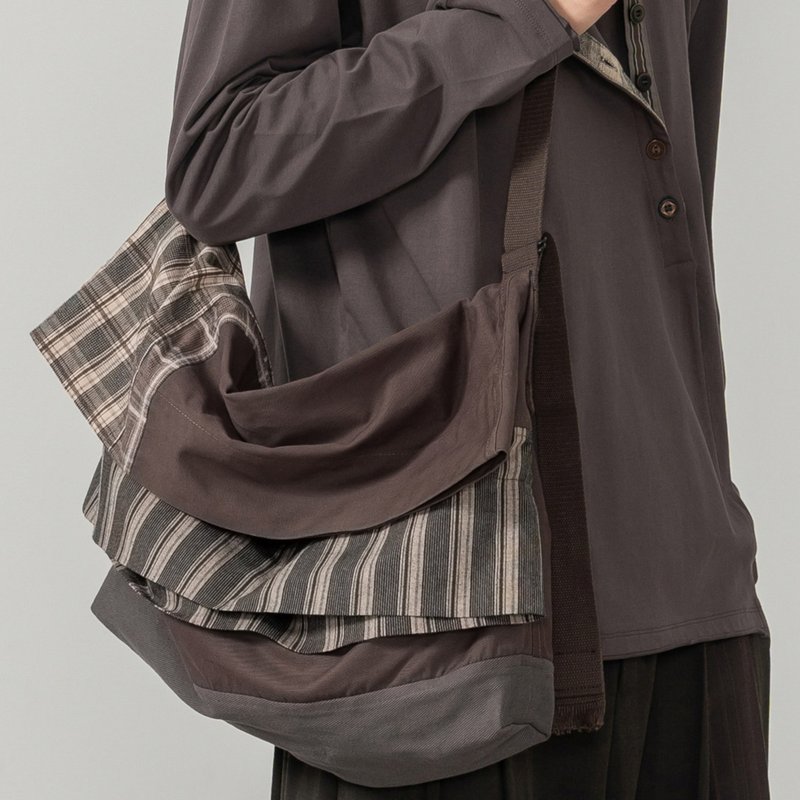 Dusk Page Retro Double Layer Foldover Crossbody Bag / Striped Large Capacity Shoulder Bag - Messenger Bags & Sling Bags - Other Materials Black