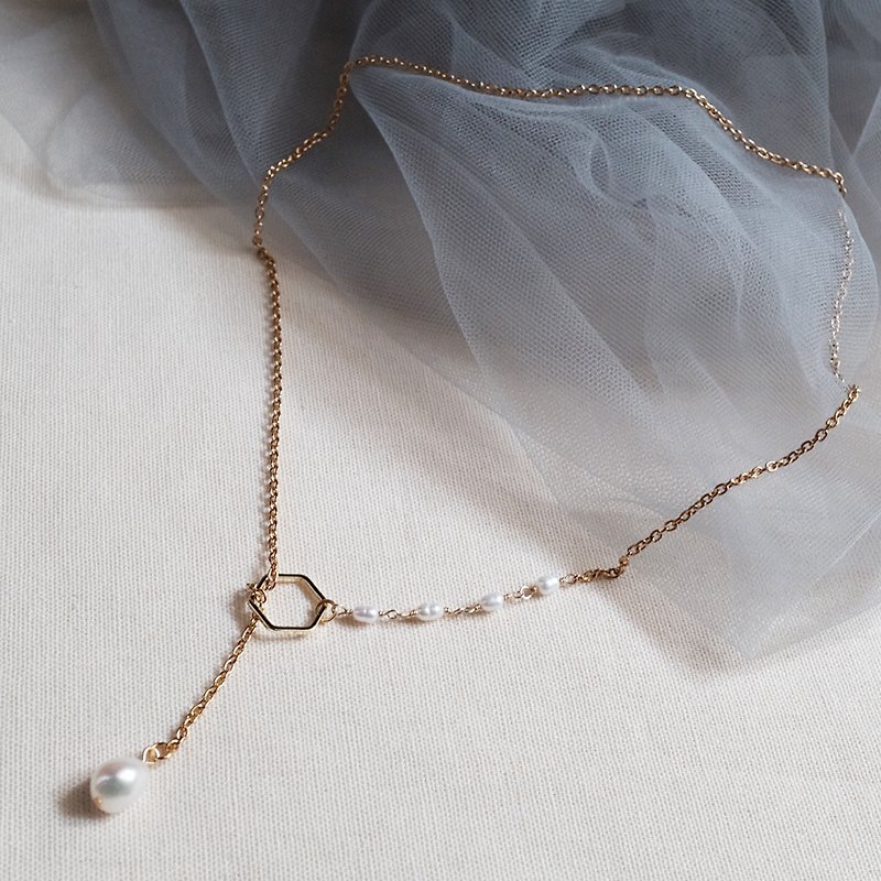 絕美天然珍珠任意延伸項鍊 - 項鍊 - 不鏽鋼 白色