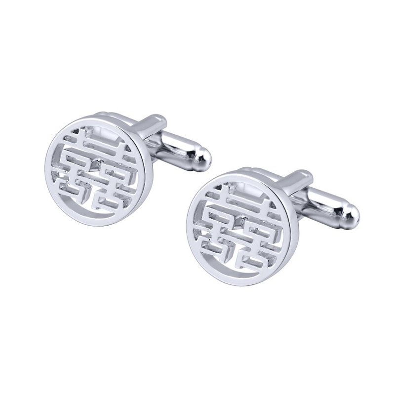 Kings Collection Round Double Happiness Silver Cufflinks KC10087 Silver - Cuff Links - Other Metals Silver