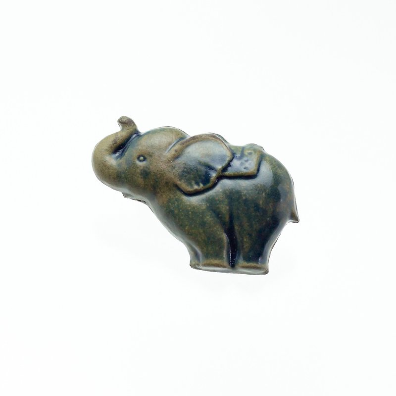 ceramics brooch elephant antique blue - Brooches - Pottery Green