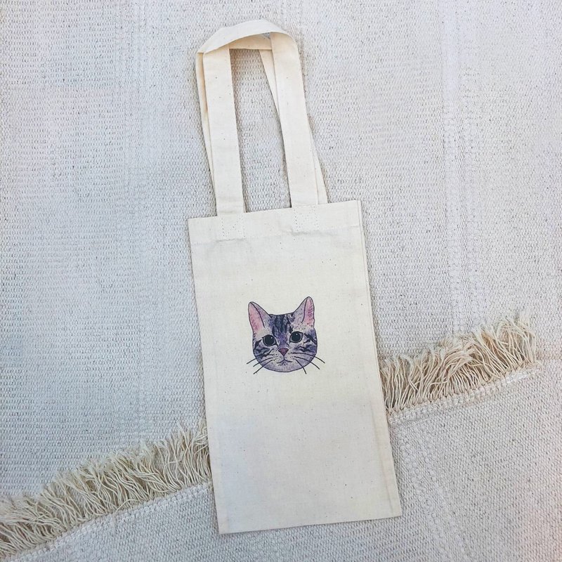 Bottle bag - cats - ถุงใส่กระติกนำ้ - ผ้าฝ้าย/ผ้าลินิน ขาว