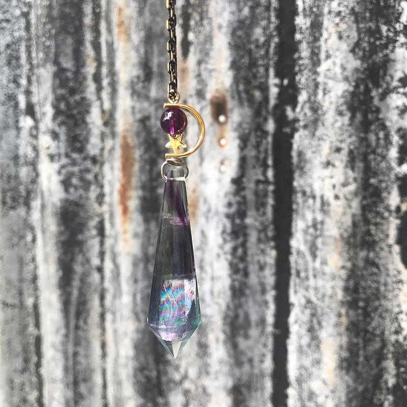 [Lost and find] natural stone universe planet rainbow purple fluorite necklace - Necklaces - Gemstone Multicolor
