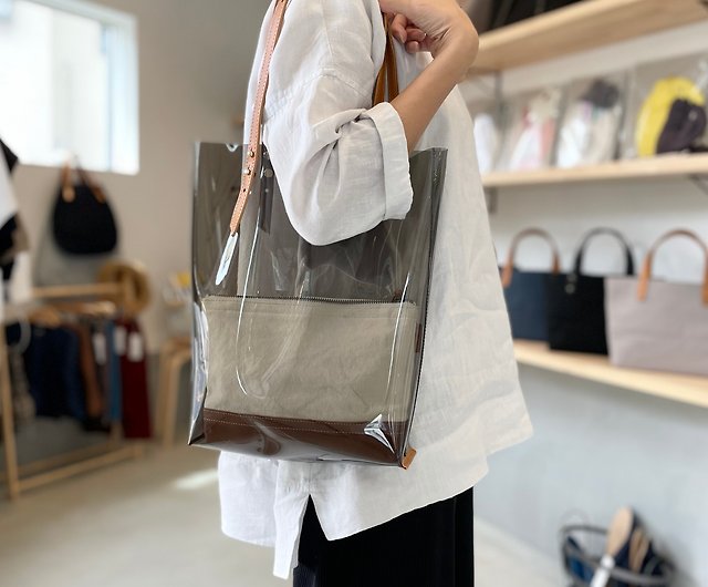 2WAY handle PVC and cowhide handle tote bag [gray] - Shop cho
