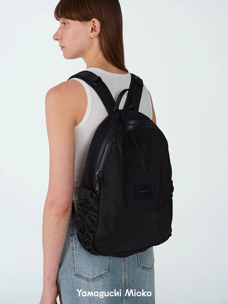 selvedge backpack shoulder buckle pleated lightweight outdoor commuter backpack shoulder/handbag - Backpacks - Nylon Black